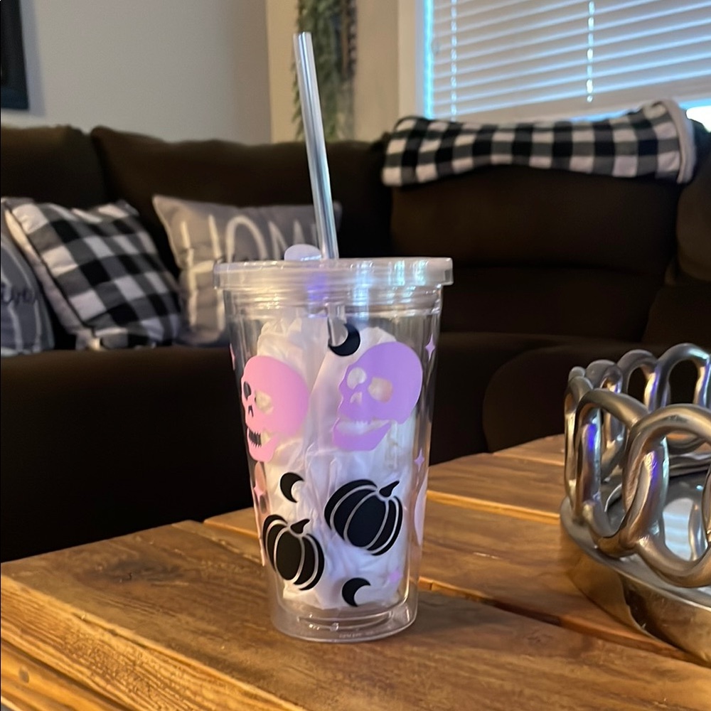 Skull and Pumpkin Tumbler with Straw